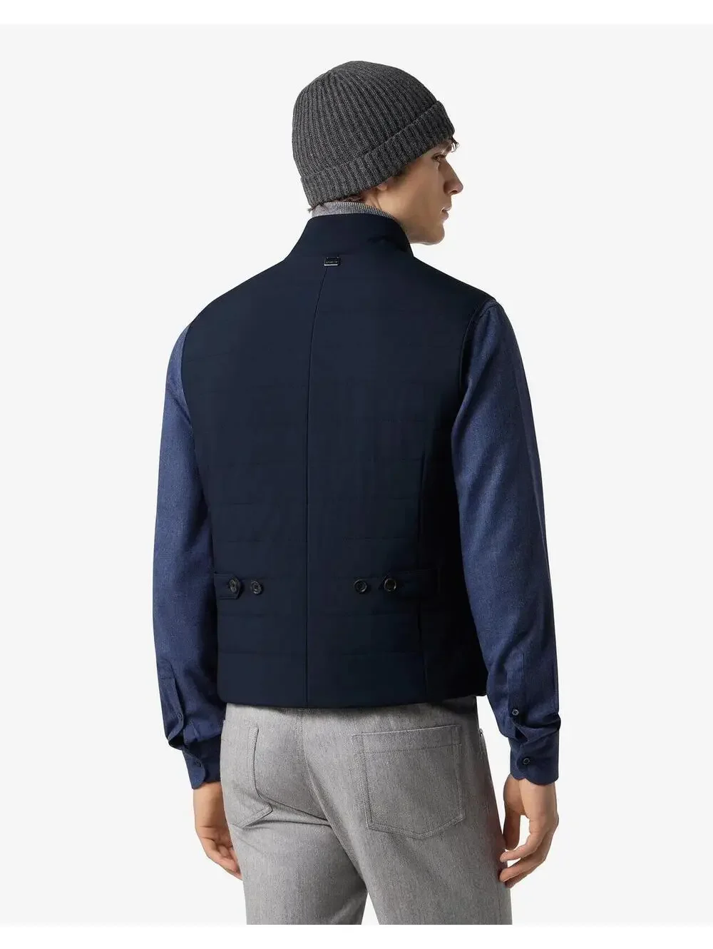 $695 NWOT Corneliani Mens Blue Padded Techno Poplin Gilet Vest Size 48 XXL Lined